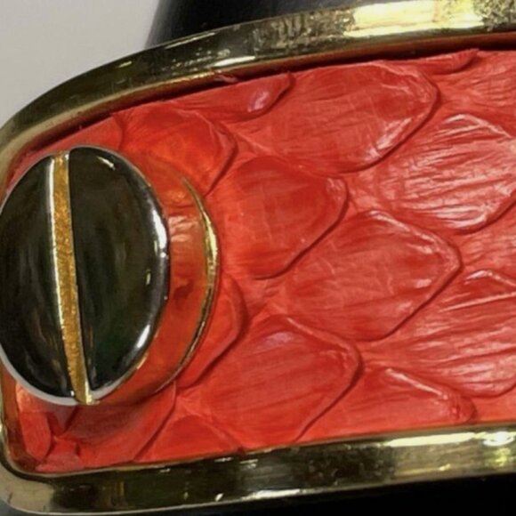Taylor & Tessier Cuff Medium Bracelet w/Orange Python Skin & Gold Colored Brass - Picture 4 of 5